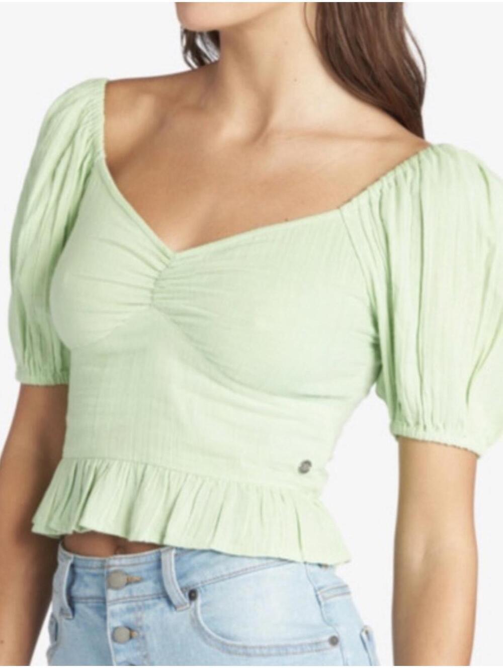Roxy Life Mirage 100% Cotton Puff Sleeve Top - Women XL NWT